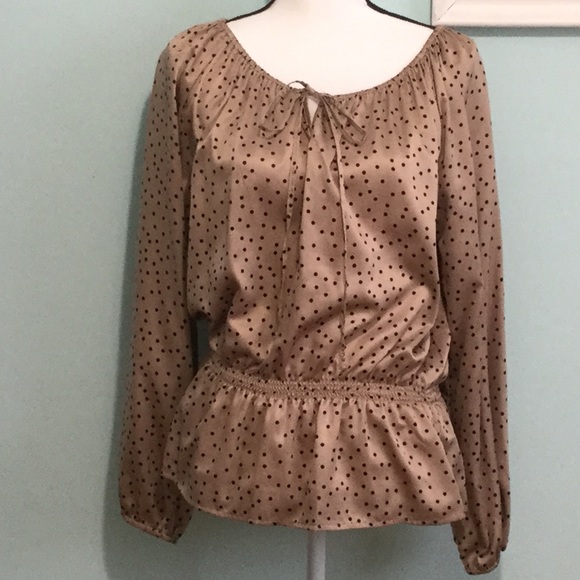 Ellen Tracy Tops - Ellen Tracy- Tan polka-dot blouse